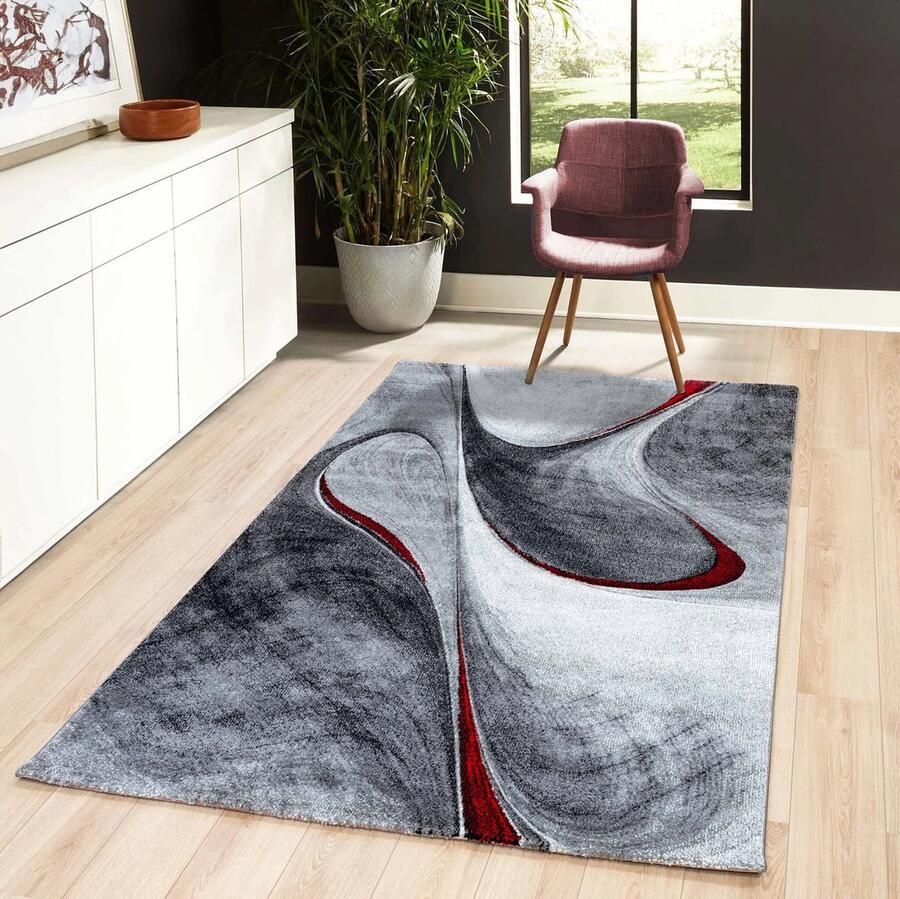 Flycarpets Kristal Modern Vloerkleed 160x230cm Rood