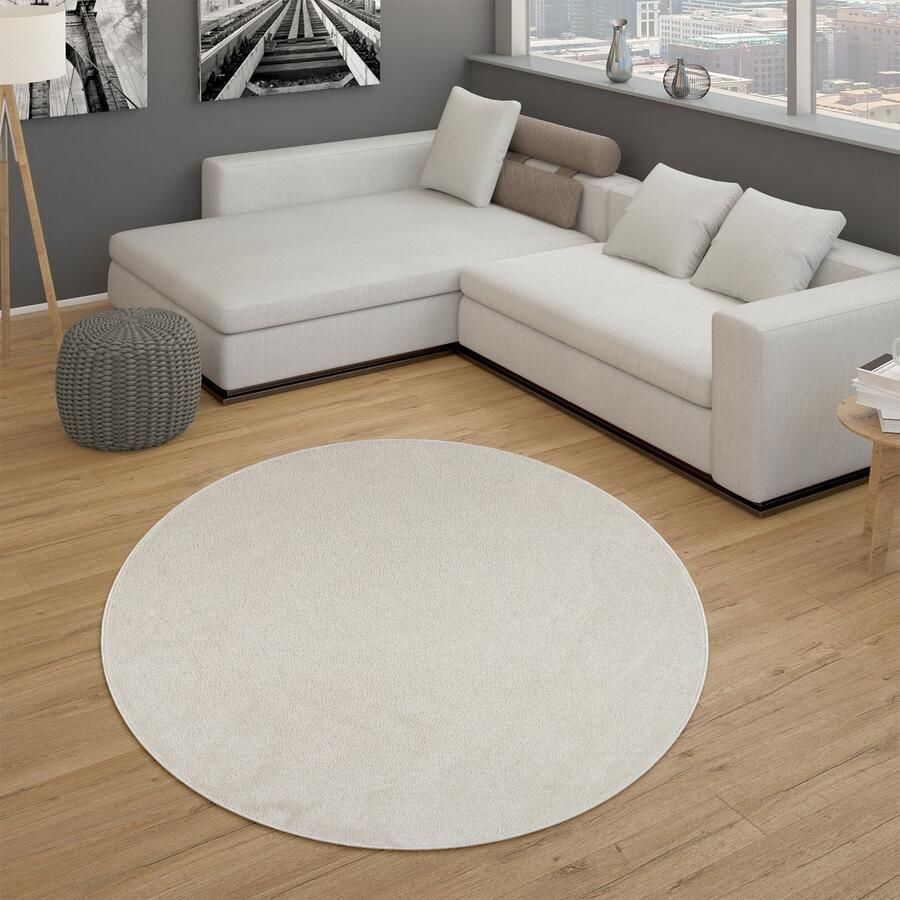 Flycarpets Laagpolig Effen Uni Vloerkleed Porera Creme