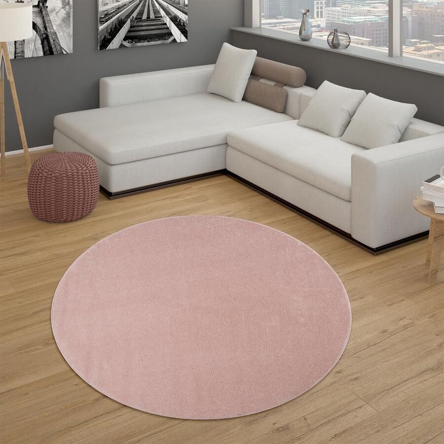 Flycarpets Laagpolig Effen Uni Vloerkleed Porera Roze