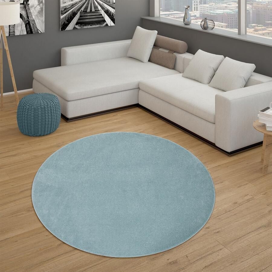 Flycarpets Laagpolig Effen Uni Vloerkleed Porera Turquoise