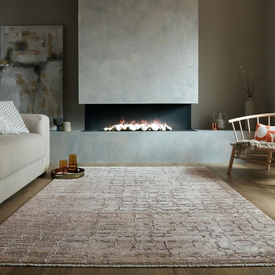 Flycarpets Laagpolig Modern vloerkleed Mathilda Abstract Naturel Beige Grijs 160 x 240 cm