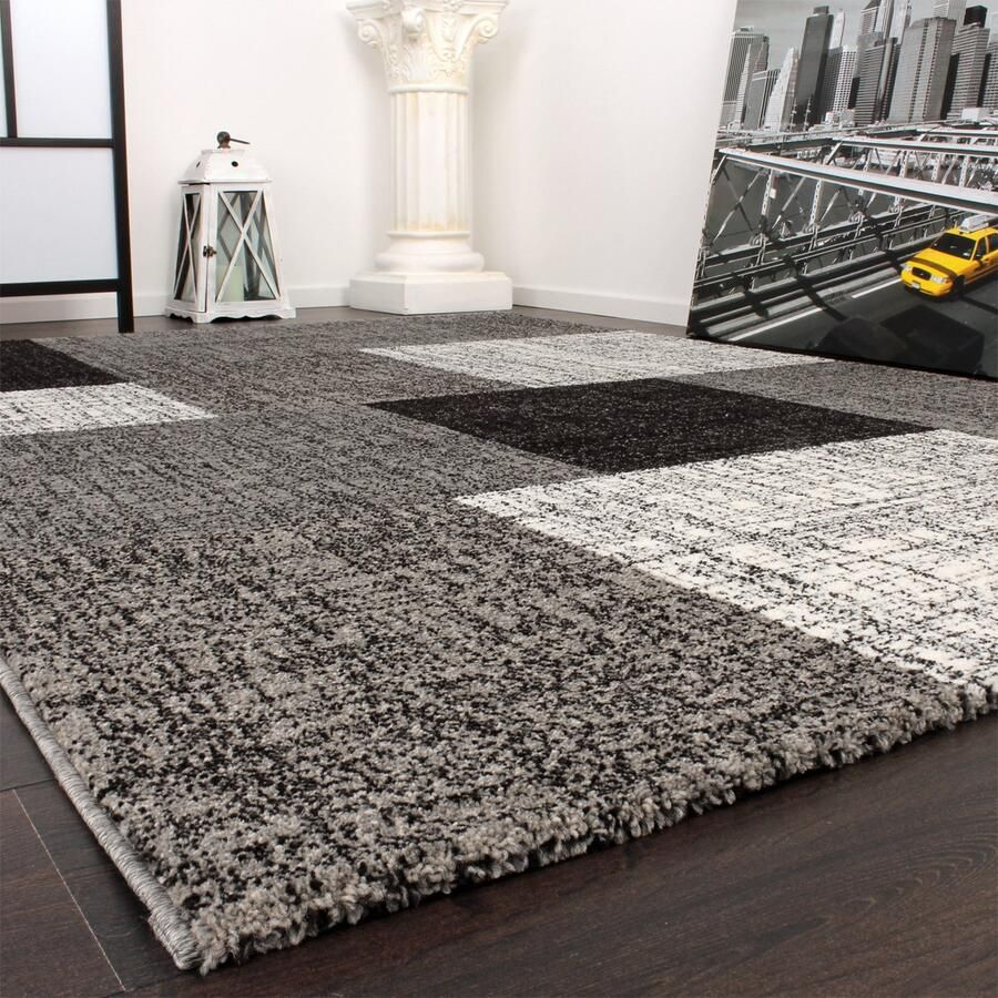Flycarpets Laagpolig Modern Vloerkleed Modilia Geblokt Grijs