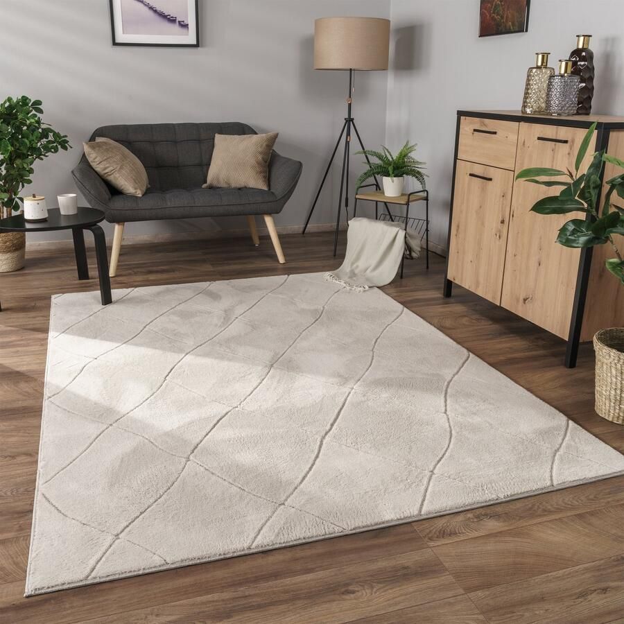 Flycarpets Laagpolig Modern Vloerkleed Utrilia Creme
