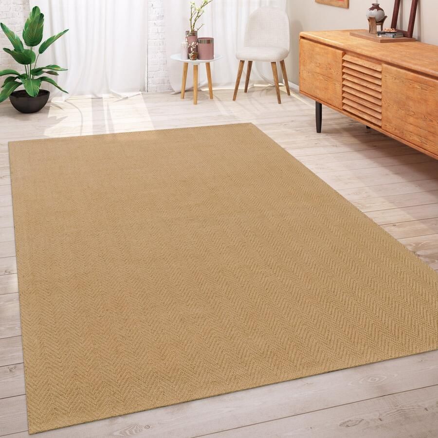 Flycarpets Laagpolig vloerkleed Aalais Effen Uni Naturel Beige