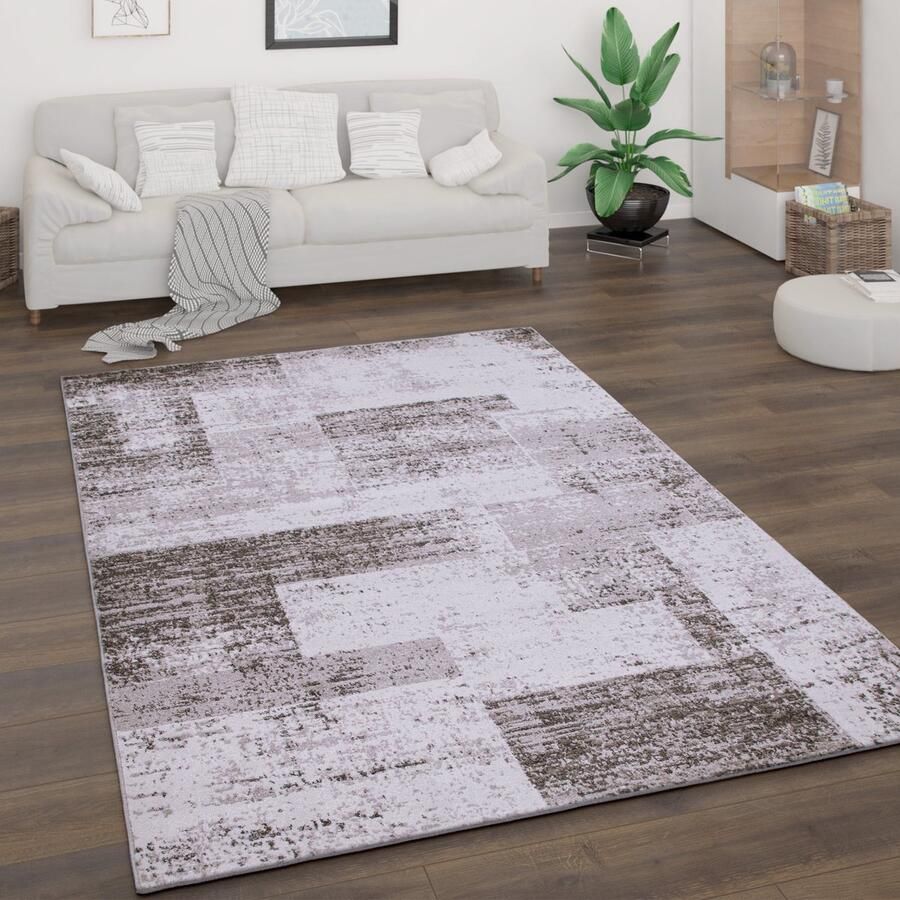 Flycarpets Laagpolig Vloerkleed Bareta Modern Geblokt Beige