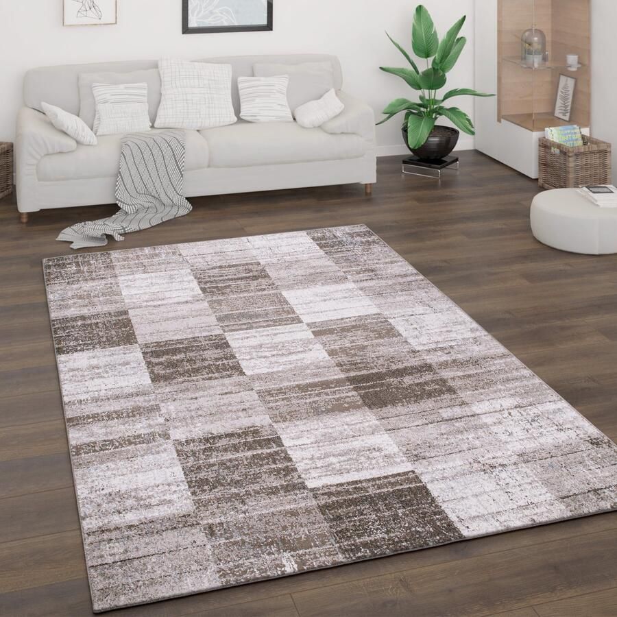 Flycarpets Laagpolig Vloerkleed Bareta Modern Geblokt Bruin