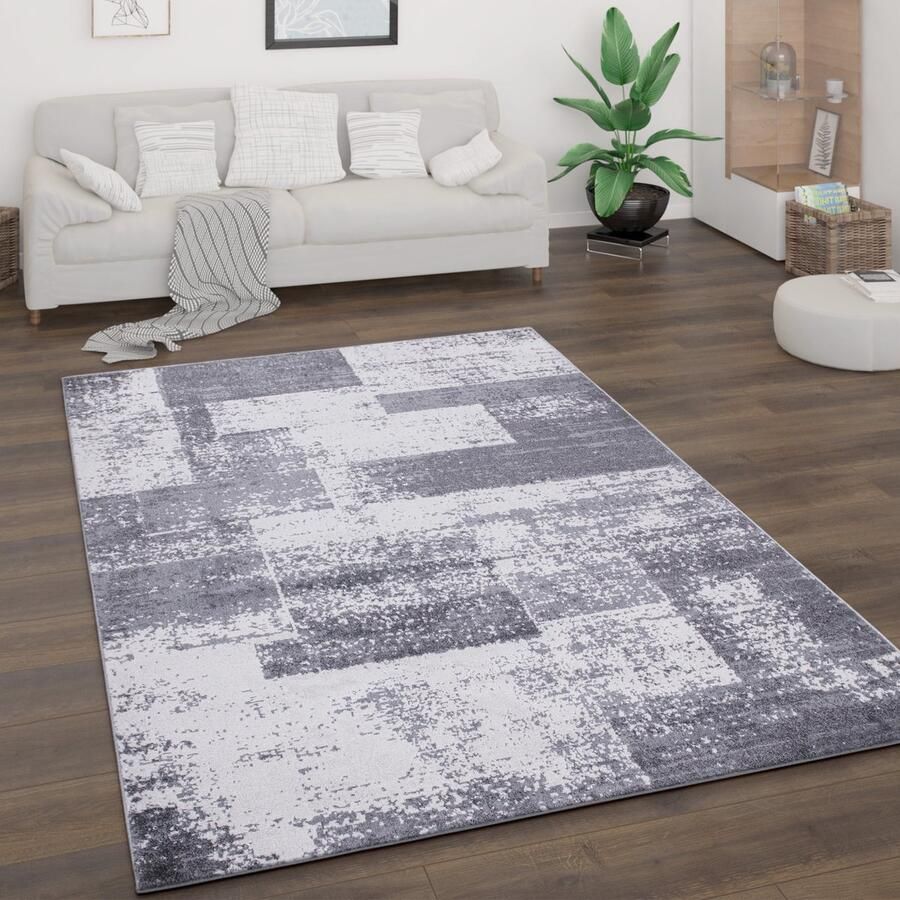 Flycarpets Laagpolig Vloerkleed Bareta Modern Geblokt Grijs