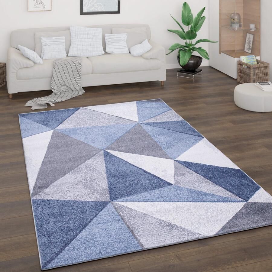 Flycarpets Laagpolig Vloerkleed Bareta Modern Geo Blauw