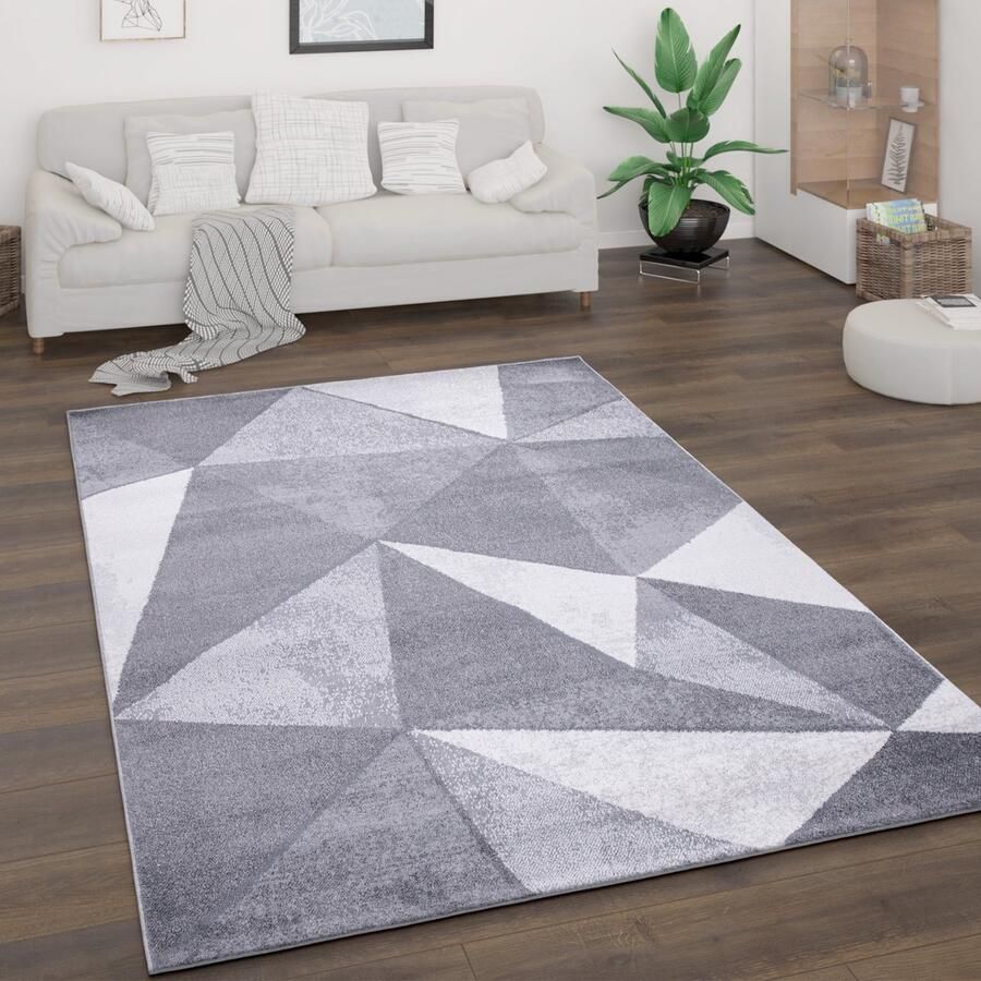 Flycarpets Laagpolig Vloerkleed Bareta Modern Geo Grijs