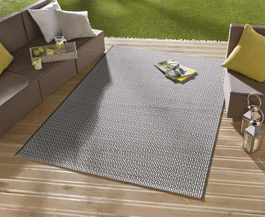 Flycarpets Laagpolig vloerkleed Binnen en buitenkleed Coin Zwart 240x340 cm