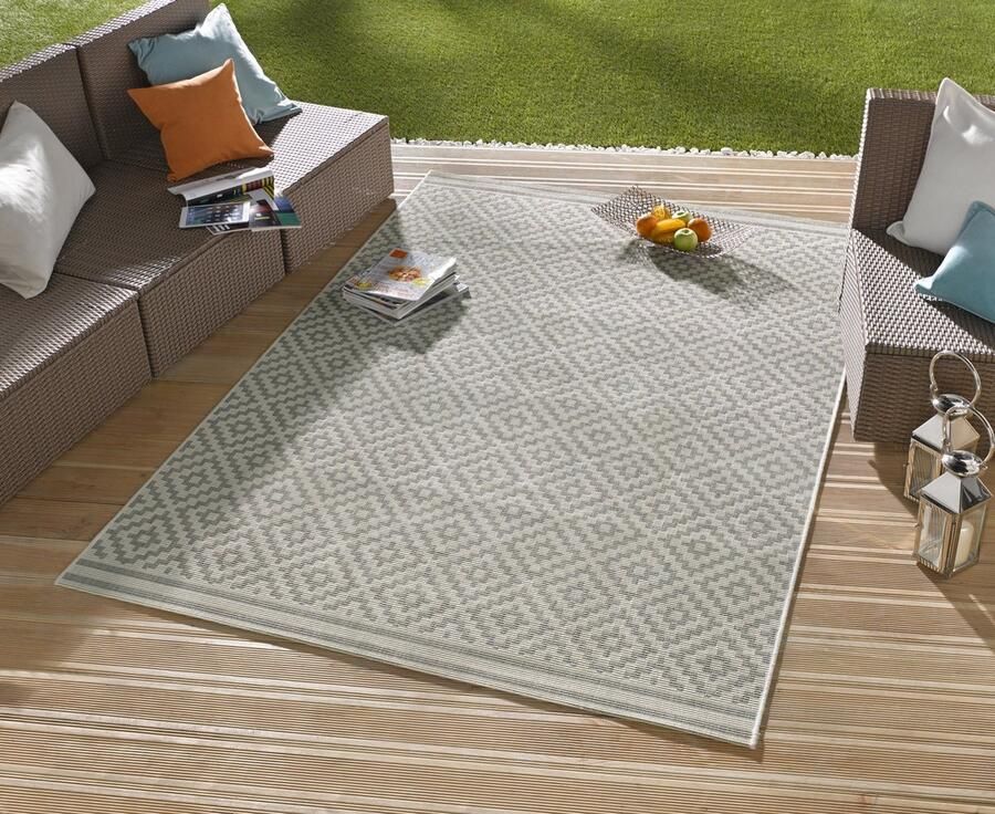 Flycarpets Laagpolig vloerkleed Binnen en buitenkleed Raute Grijs Creme 80x150 cm
