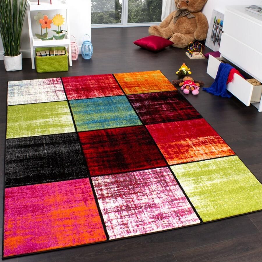 Flycarpets Laagpolig Vloerkleed Eceria Geblokt Modern Multi