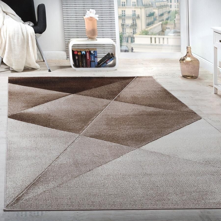 Flycarpets Laagpolig Vloerkleed Eceria Geo Modern Beige