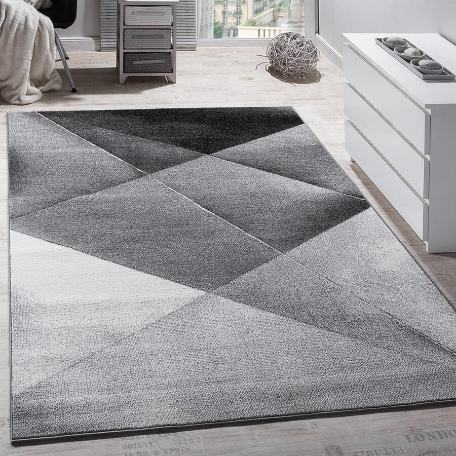 Flycarpets Laagpolig Vloerkleed Eceria Geo Modern Grijs