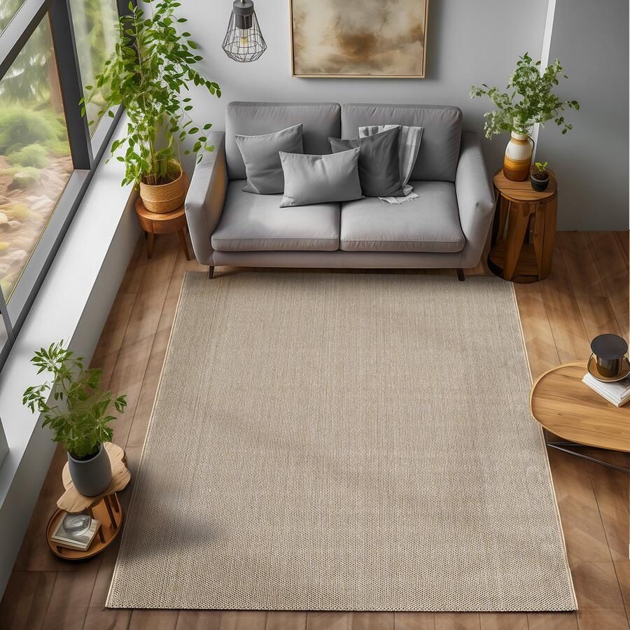 Flycarpets Laagpolig vloerkleed Gevlochten Handgeweven Look Beige 200x290 cm
