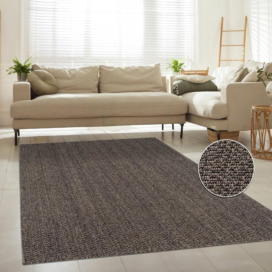 Flycarpets Laagpolig Vloerkleed Hamiber Wol look Antraciet