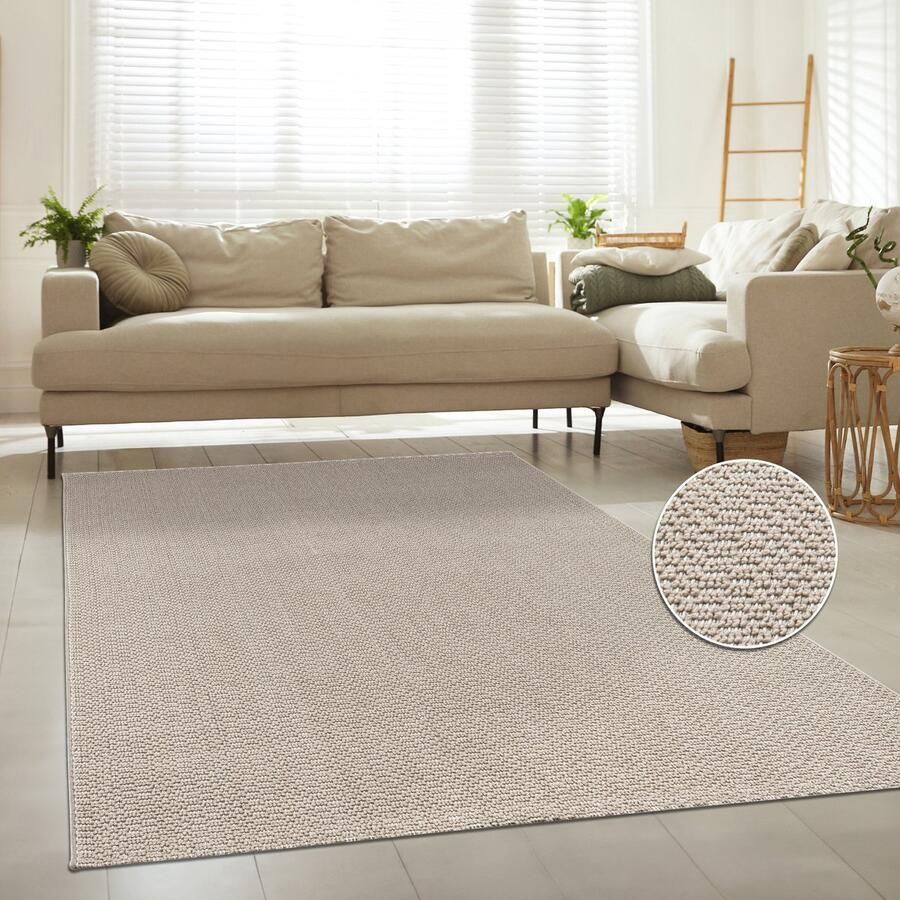 Flycarpets Laagpolig Vloerkleed Hamiber Wol look Creme