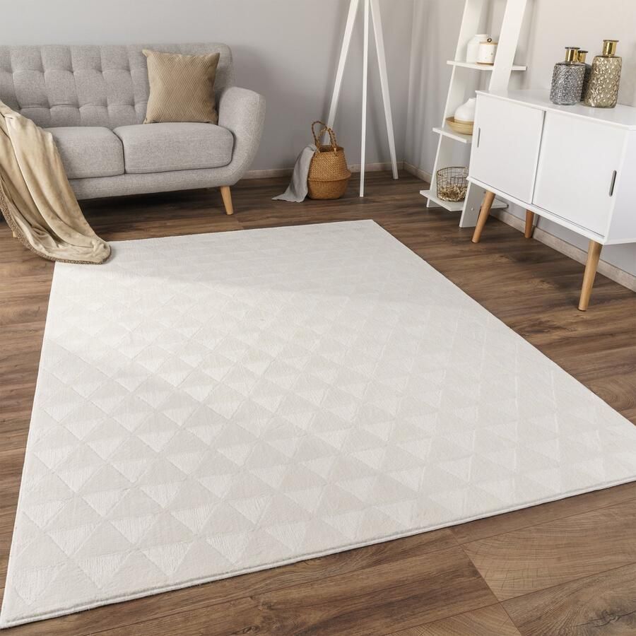 Flycarpets Laagpolig Vloerkleed Hanora Uni Geo Creme
