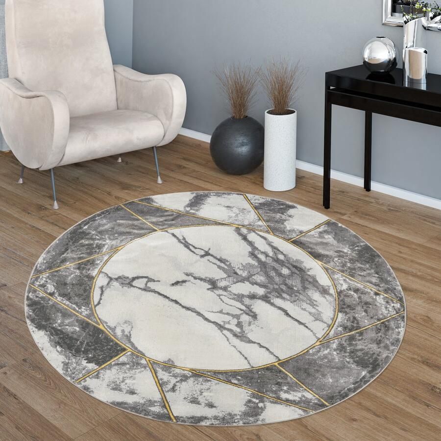 Flycarpets Laagpolig Vloerkleed Kraline Marmer Design Goud