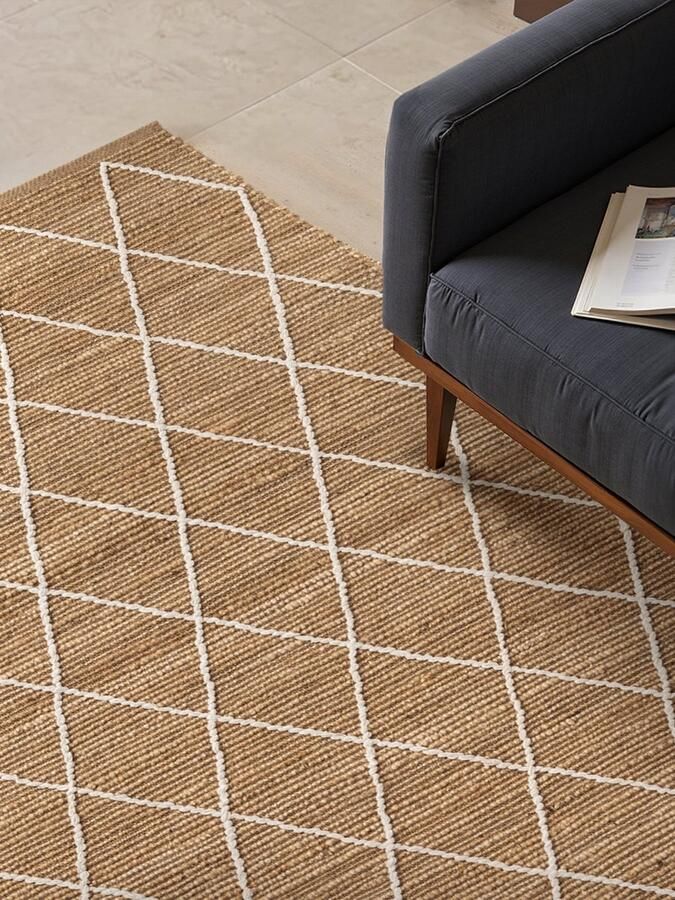 Flycarpets Laagpolig Vloerkleed Kunu Jute Naturel Goud Wit 200x300 cm