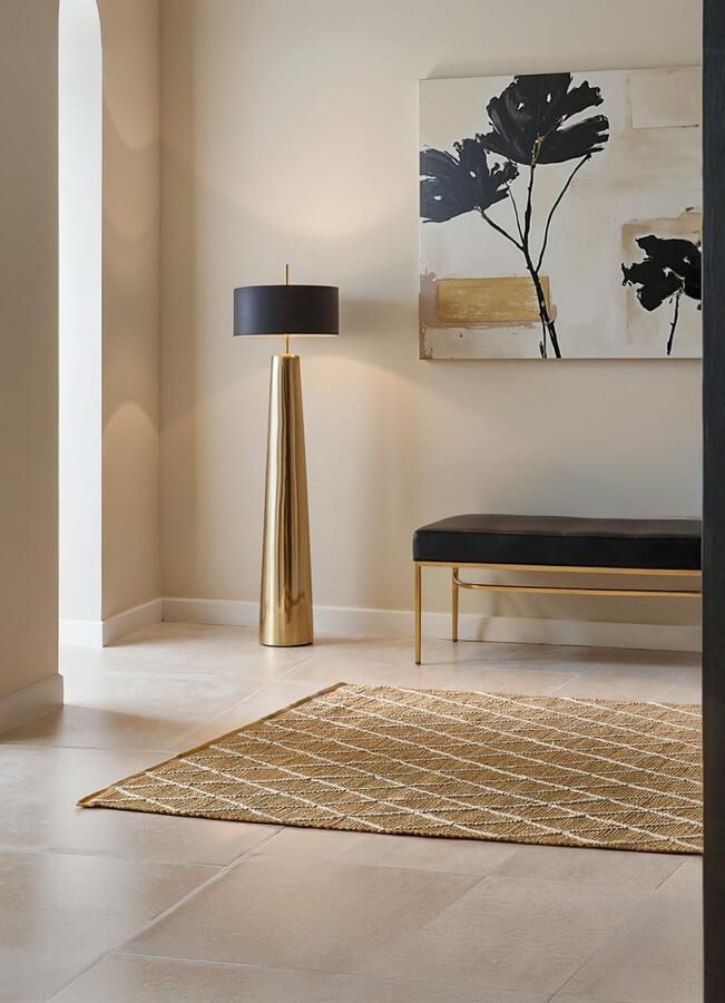 Flycarpets Laagpolig Vloerkleed Kunu Jute Naturel Goud Wit 80x200 cm