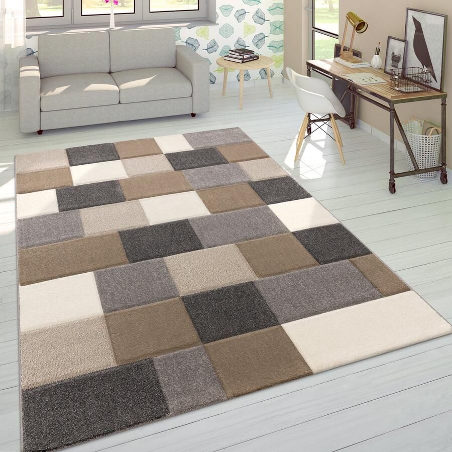Flycarpets Laagpolig Vloerkleed Lareva Blok Design Beige
