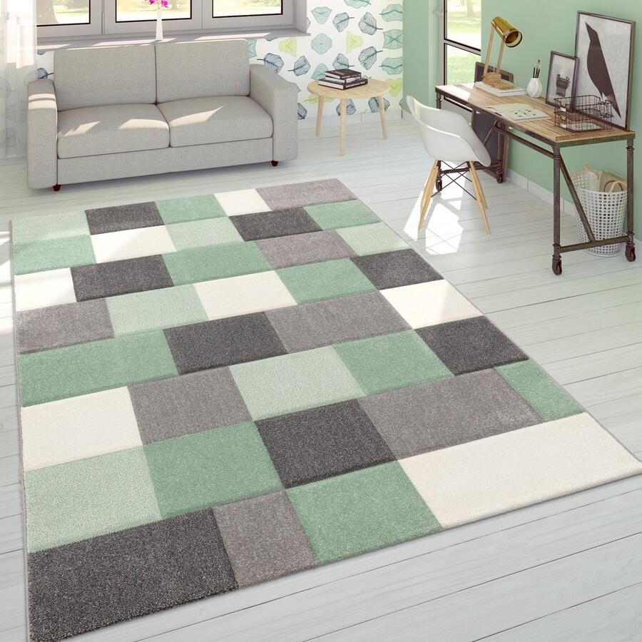 Flycarpets Laagpolig Vloerkleed Lareva Blok Design Groen