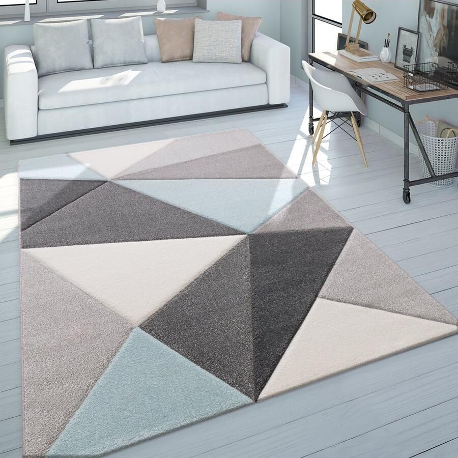 Flycarpets Laagpolig Vloerkleed Lareva Geometrisch Design Turquoise