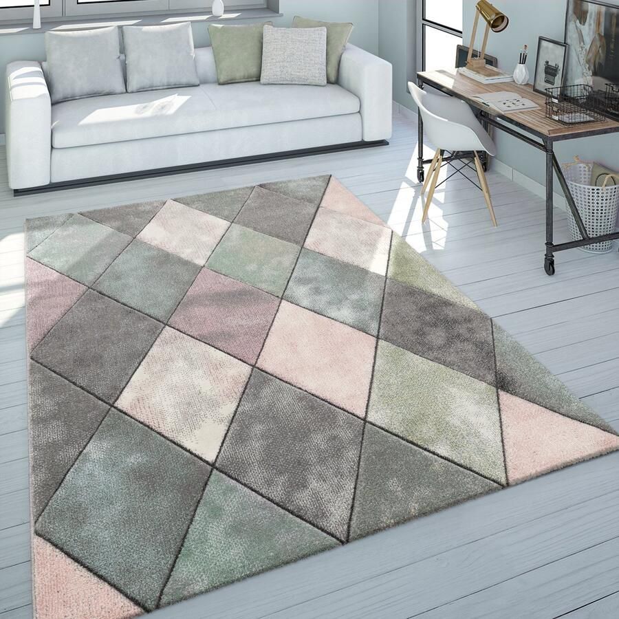 Flycarpets Laagpolig Vloerkleed Lareva Geruit Design Multi
