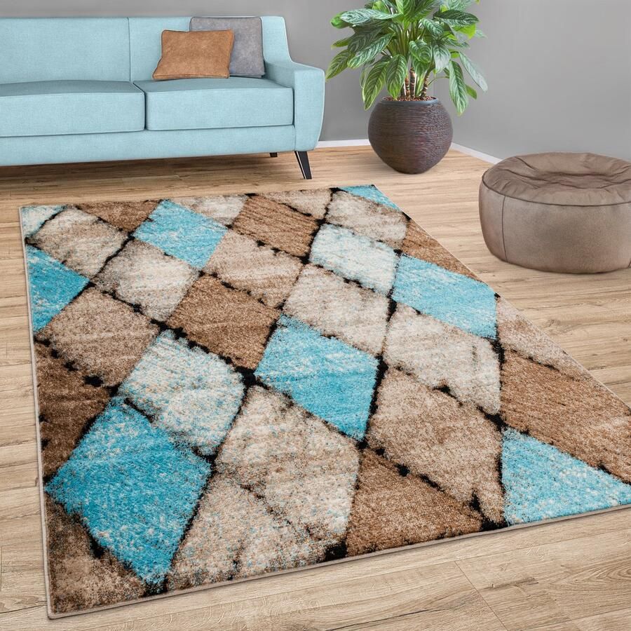 Flycarpets Laagpolig Vloerkleed Metr Geruit Design Bruin