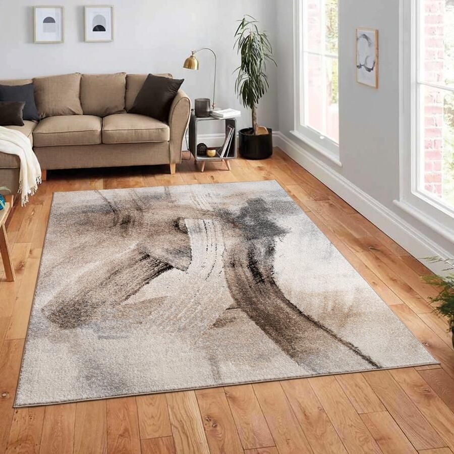 Flycarpets Monira Modern Vloerkleed Beige Taupe Grijs 120x160 cm Laagpolig Tapijt Woonkamer Slaapkamer