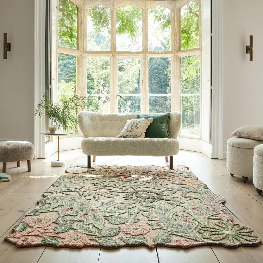 Flycarpets Laagpolig Wollen Vloerkleed Bryony Shaped Floral Groen 160x230 cm
