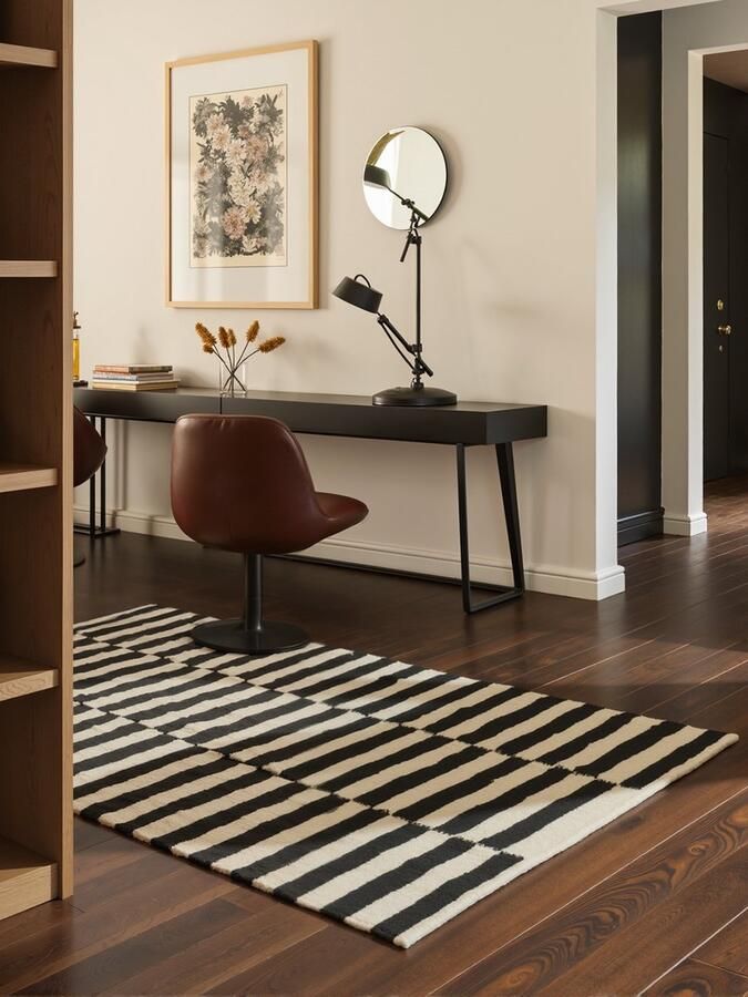 Flycarpets Laagpolig Wollen Vloerkleed Donna Zwart Naturel Wit 80x200 cm