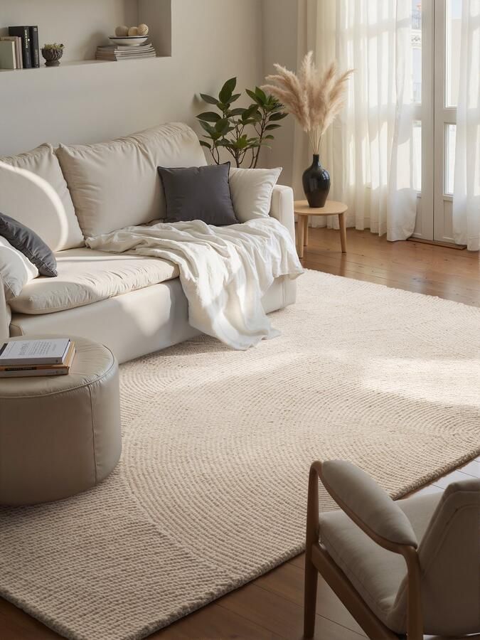 Flycarpets Laagpolig Wollen Vloerkleed Eleni Naturel Wit 120x180 cm