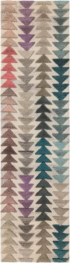 Flycarpets Loper Archer Modern Laagpolig 100% Wol Geo Vloerkleed Multi 60x230 cm