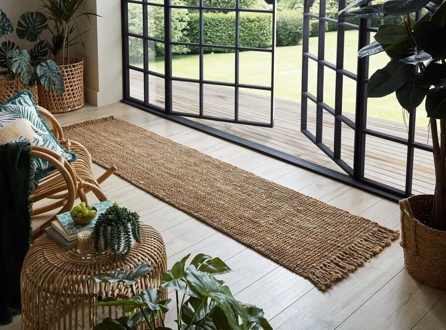Flycarpets Loper Jute Boucle Modern Laagpolig 100% Jute Vloerkleed Naturel Beige 60x230 cm