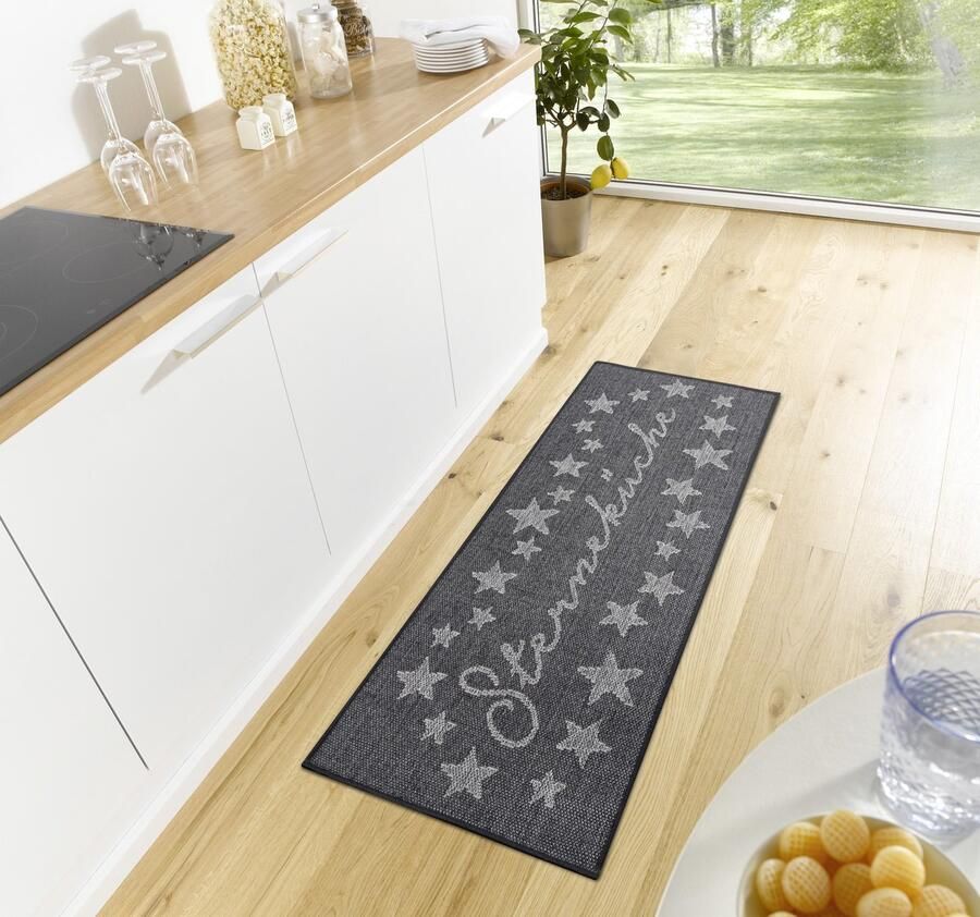 Flycarpets Loper Keuken Loper Keuken Sterren Zwart 62x150 cm