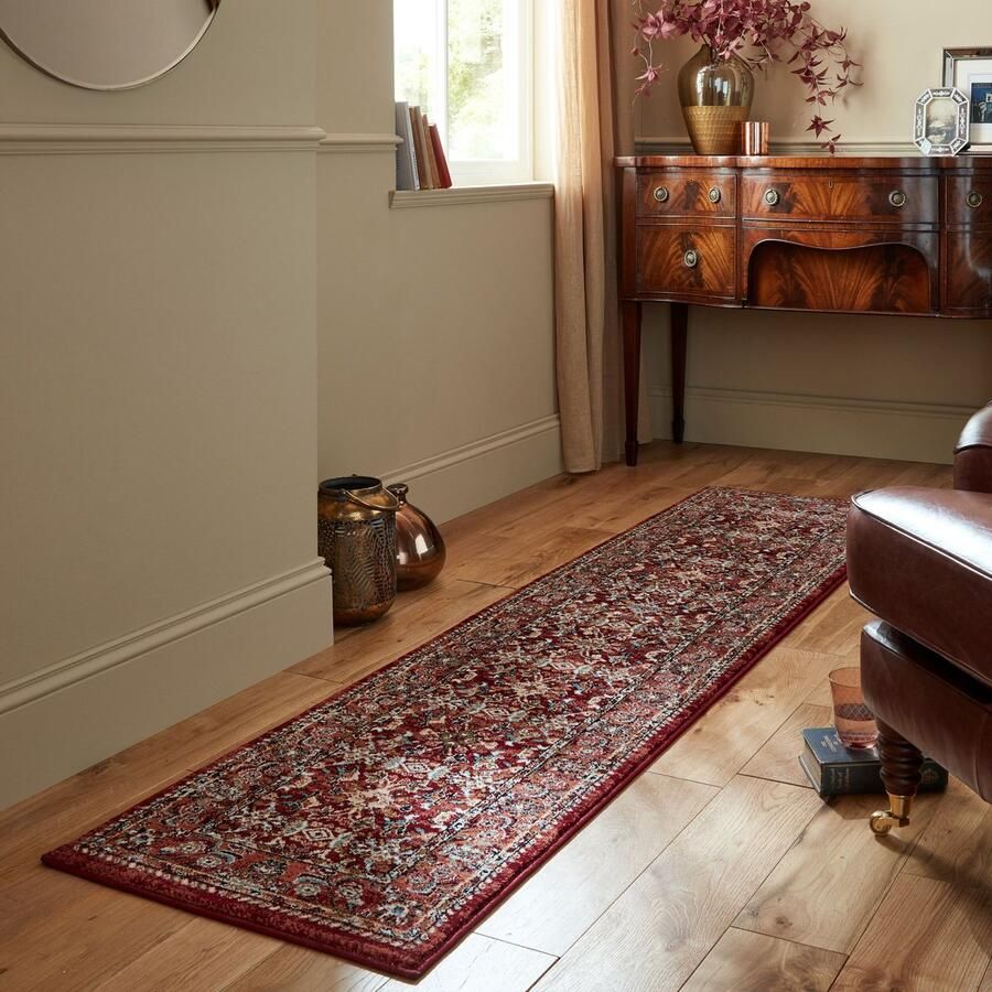Flycarpets Loper Klassiek Vloerkleed Vintage Sandford Rood 60 x 230 cm