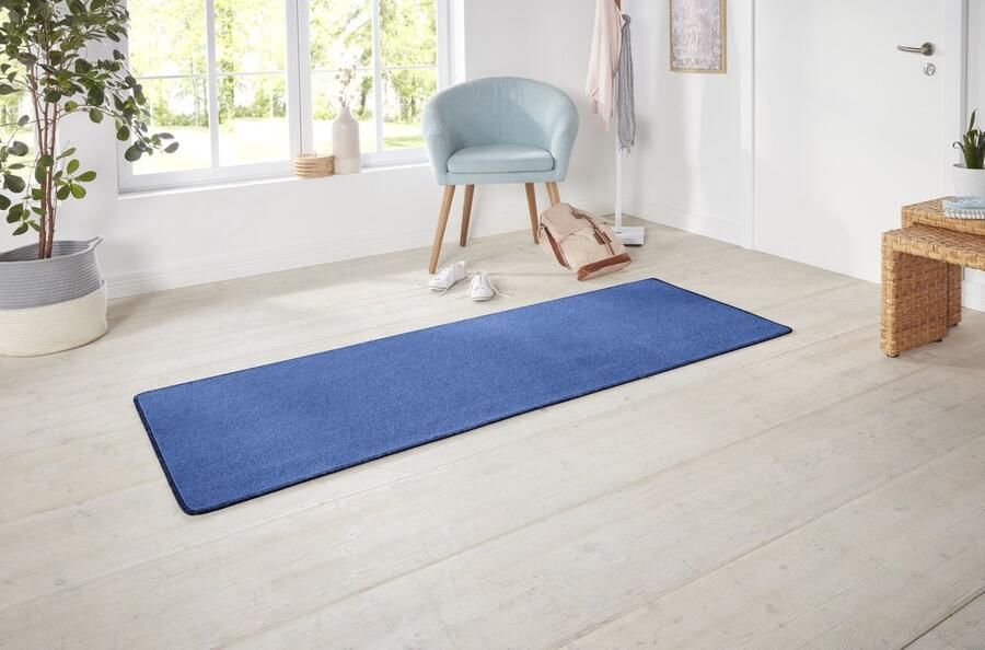 Flycarpets Loper Laagpolig Effen Uni Vloerkleed Nasty Blauw 80x200 cm
