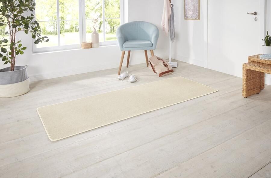Flycarpets Loper Laagpolig Effen Uni Vloerkleed Nasty Creme 80x150 cm