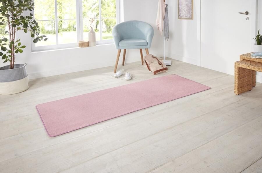 Flycarpets Loper Laagpolig Effen Uni Vloerkleed Nasty Lichtroze 80x300 cm