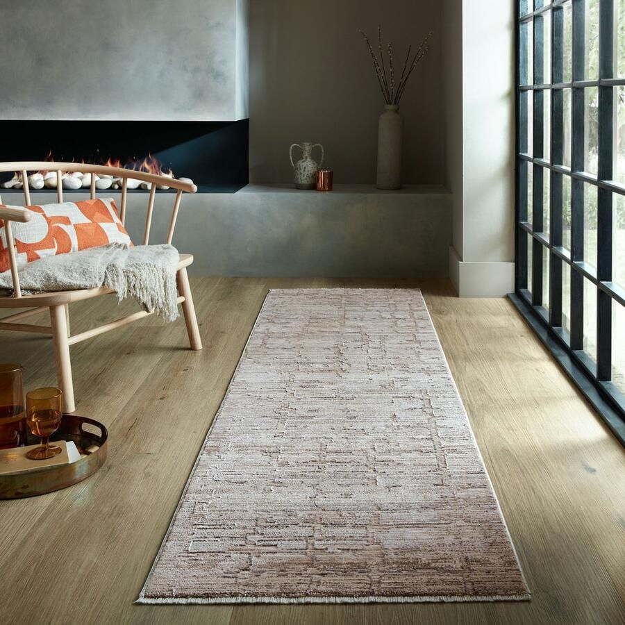 Flycarpets Loper Laagpolig Modern vloerkleed Mathilda Abstract Naturel Beige Grijs 66 x 240 cm