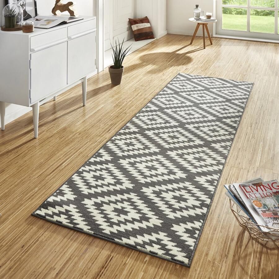 Flycarpets Loper laagpolig Nordic Designer Velours Grijs 80x500 cm