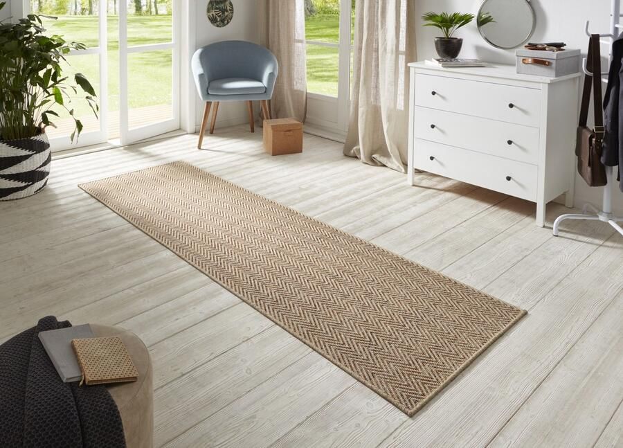 Flycarpets Loper Laagpolig Sisal Look Geschikt voor Binnen & Buiten Beige Terra 80x350 cm