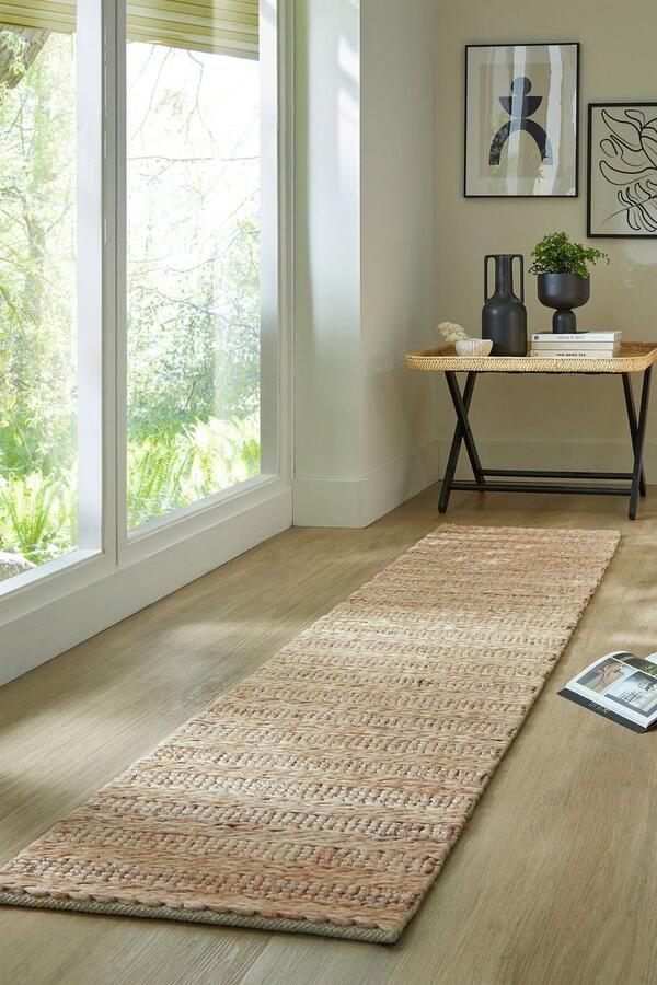 Flycarpets Loper Laagpolig vloerkleed Drew Braid Kader Handgeweven Naturel 60 x 230 cm