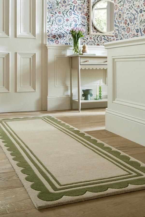 Flycarpets Loper Laagpolig vloerkleed Lois 100% Wol Groen 80 x 230 cm
