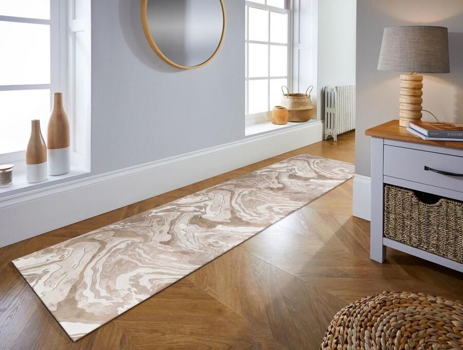 Flycarpets Loper Modern Vloerkleed Marbled Laagpolig Marmer Naturel 80x300 cm