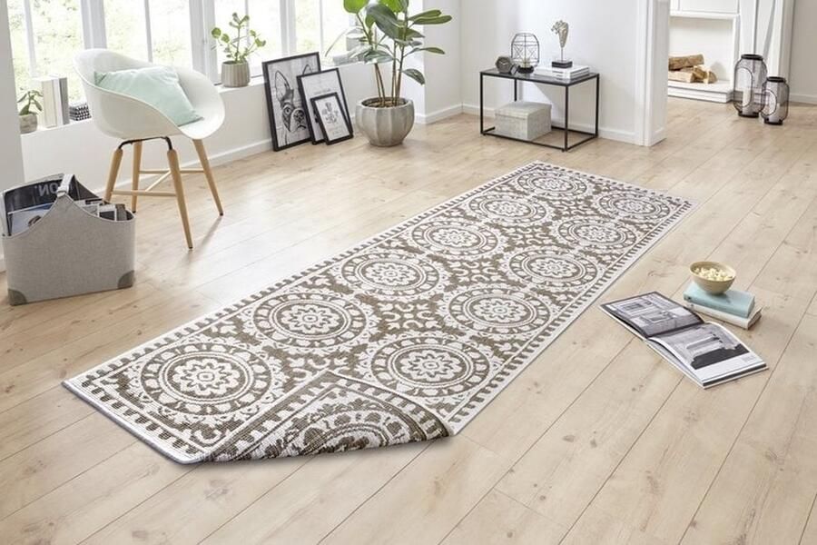 Flycarpets Loper Omkeerbaar Binnen & Buitenkleed Laagpolig Loper Jardin- Linen 80x250 cm