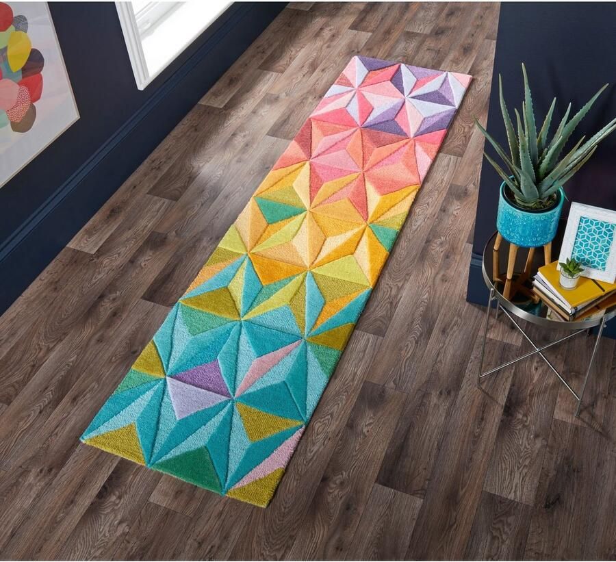 Flycarpets Loper Reverie Modern Laagpolig 100% Wol Vloerkleed Multi 60x230 cm