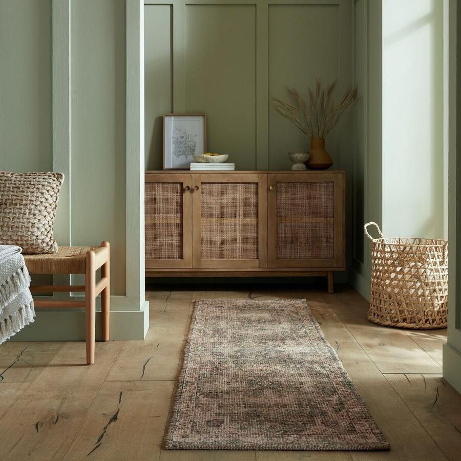 Flycarpets Loper Selena Vintage Laagpolig Jute Vloerkleed Groen 60x230 cm